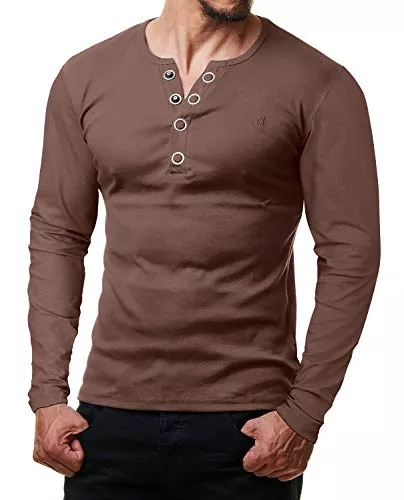ReRock Langarmshirts ReRock by Young & Rich Herren Longsleeve Langarm T-Shirt Knopfleiste V Ausschnitt - Henley Shirt Slim fit mit Großen Knöpfen - Serafino Shirt