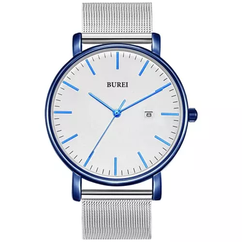 BUREI Uhren Burei Klassische Herren-Armbanduhr, ultradünnes Gehäuse, minimalistisches analoges Zifferblatt mit Datumsanzeige, japanisches Quarzwerk