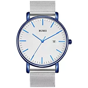 BUREI Uhren Burei Klassische Herren-Armbanduhr, ultradünnes Gehäuse, minimalistisches analoges Zifferblatt mit Datumsanzeige, japanisches Quarzwerk