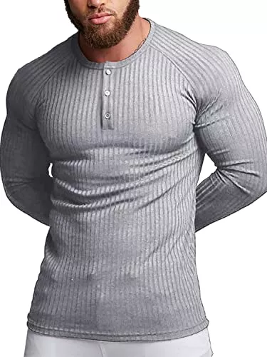 Agilelin Langarmshirts Agilelin Herren Baumwolle Langarm Shirt,Longsleeve Muskelshirts,Golf Henley Tshirt, Pullover Casual,Schlanke Passform Geripptes Hemd