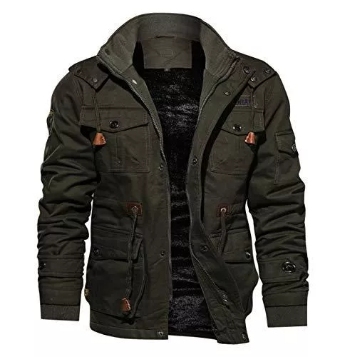 KEFITEVD Jacken KEFITEVD Winterparka Herren Fleece Gefüttert Winterjacke mit Viele Taschen Kapuze Warm Winter Mantel Übergangsjacke Militär Jacke mit Stehkragen