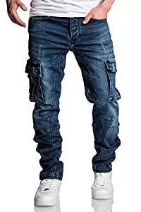 Amaci&Sons Jeans Amaci&Sons Herren Cargo Jeans Regular Slim Denim Hose Destroyed 7977