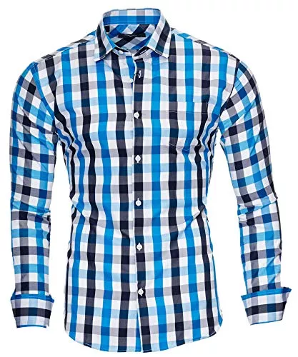 Kayhan Hemden Kayhan Herren Kariertes-Langarm-Hemd Oktoberfest Trachtenhemd Herren Slim-Fit-Herrenhemden Kariert Hemden S-6XL