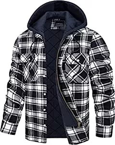 TACVASEN Jacken TACVASEN Herren Winter Hemdjacke Innenfutter Kariert Hemd Abtrennbare Kapuze Freizeithemden mit Multi-Taschen