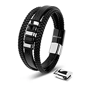 SERASAR Schmuck SERASAR Premium Echtlederarmband für Männer [Glory] in Schwarz | Magnetverschluss aus Edelstahl in Silber & Gold | Inklusive Schmuckschachtel | Tolle Geschenkidee