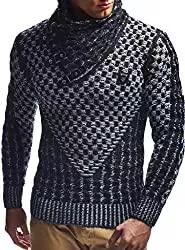 Leif Nelson Pullover & Strickmode Leif Nelson Herren Strick-Pullover Schalkragen Slim Fit Winter Sommer Moderner Männer schwarzer Pulli T-Shirt Langarm mit Kragen Herren Hoodie-Wollpullover