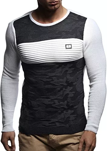 Leif Nelson Pullover & Strickmode Leif Nelson Herren dünner Strick-Pullover Rundhals-Ausschnitt Slim Fit Winter Sommer Moderner Männer Winterpullover Wollpullover Langarm Crew Neck Feinstrick FBA-1830