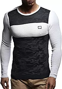 Leif Nelson Pullover & Strickmode Leif Nelson Herren dünner Strick-Pullover Rundhals-Ausschnitt Slim Fit Winter Sommer Moderner Männer Winterpullover Wollpullover Langarm Crew Neck Feinstrick FBA-1830