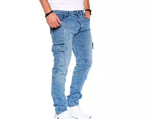 Styleko Jeans Styleko Herren Cargo Jeans Hose Herren Jeans Hose für Männer Jungen Regular Slim fit Denim Destroyed Jogger Freizeithose Casual Jeans Pants Jeans Herren Stretch| 7 Tasc 8004