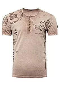 Rusty Neal T-Shirts T-Shirt Herren Schwarz S - 3XL Kurzarm Rundhals Knopfleiste Seitliche Front Prints Tshirt Verwaschen 241