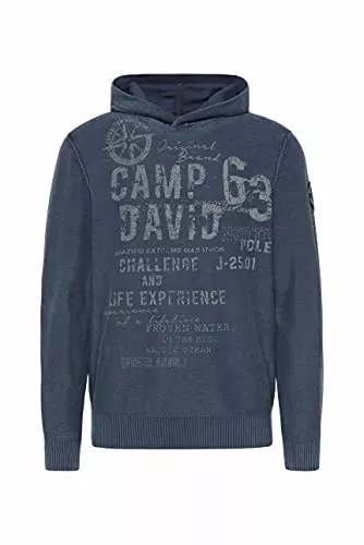 Camp David Kapuzenpullover Camp David Herren Strick-Hoodie Stone Washed mit Used Prints