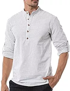 LucMatton Hemden LucMatton Herren Baumwolle Retro Stil Roll-up Langarm Shirt Casual Leinen-Like Henley Tops