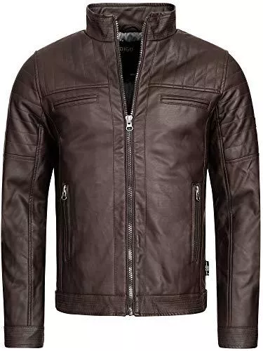 Indicode Jacken Indicode Herren Brook Lederjacke aus Leder-Imitat Stehkragen | Kunstleder Jacke Bequeme Herrenjacke Biker Übergangsjacke Men Faux Leather Jacket Coole Bikerjacke Männer