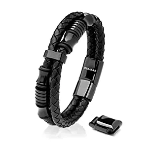 SERASAR Schmuck SERASAR Premium Echtlederarmband für Männer [Spirit & Double] in Schwarz | Magnetverschluss aus Edelstahl in Schwarz, Silber & Gold | Inklusive Schmuckschachtel | Tolle Geschenkidee
