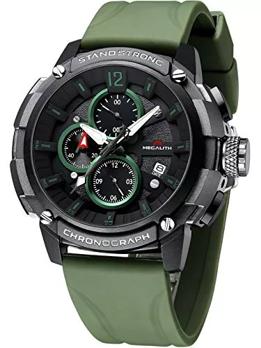 MEGALITH Uhren MEGALITH Herrenuhr Militär 50mm Chronograph Quarz Herren Armbanduhr Groß Sportlich Wasserdicht Uhren Herren mit Datum Leuchtende, Mode Geschenk für Männer