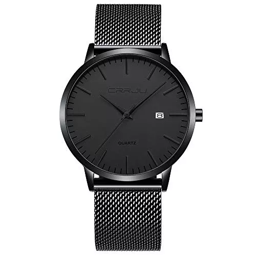 CRRJU Uhren CRRJU Herren Uhr Ultra Dünne Wasserdicht Armbanduhr Herren Mode mit Schwarz Edelstahlband Mesh Analog Quarz Business Männer Uhren
