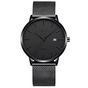 CRRJU Uhren CRRJU Herren Uhr Ultra Dünne Wasserdicht Armbanduhr Herren Mode mit Schwarz Edelstahlband Mesh Analog Quarz Business Männer Uhren