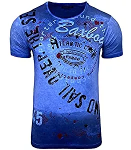 Baxboy T-Shirts Herren Rundhals Vintage T-Shirt Kurzarm Slim Fit Design Fashion Top All Over Print Shirt B-106