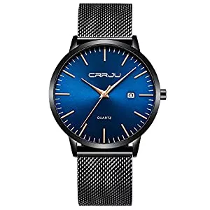 CRRJU Uhren CRRJU Herren Uhr Ultra Dünne Wasserdicht Armbanduhr Herren Mode mit Schwarz Edelstahlband Mesh Analog Quarz Business Männer Uhren