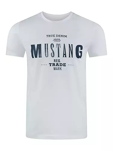 MUSTANG T-Shirts MUSTANG Herren T-Shirt Rundhals Kurzarm Logo Print Baumwolle Schwarz Weiß Blau Grau S M L XL 2XL