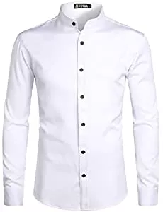 ZEROYAA Hemden ZEROYAA Herren Hipster Solid Slim Fit Langarm Mandarinenkragen Kleid Hemden