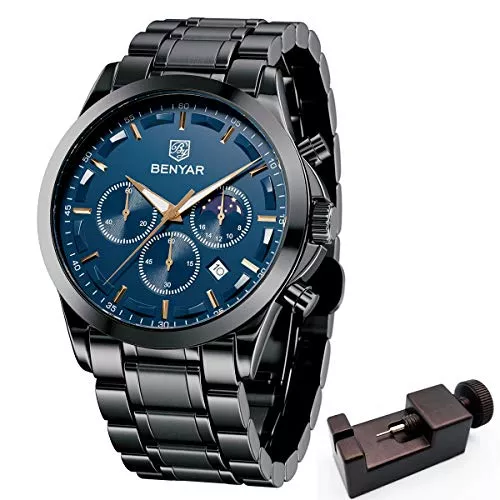 BY BENYAR Uhren BENYAR Mode Herren Quarz Chronograph Wasserdicht Edelstahl 30M wasserdichte Uhren Business Casual Sport Design Armbanduhr für Herren