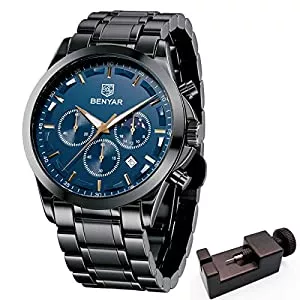 BY BENYAR Uhren BENYAR Mode Herren Quarz Chronograph Wasserdicht Edelstahl 30M wasserdichte Uhren Business Casual Sport Design Armbanduhr für Herren