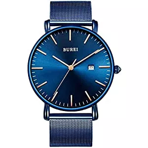 BUREI Uhren Burei Klassische Herren-Armbanduhr, ultradünnes Gehäuse, minimalistisches analoges Zifferblatt mit Datumsanzeige, japanisches Quarzwerk