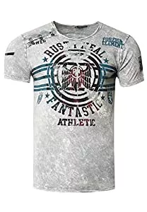 R-Neal T-Shirts T-Shirt Oil Washed Front Print Knopfleiste Rusty Neal Athletics Vintage Shirt Eagle 238