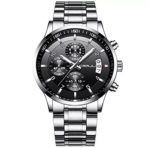 CRRJU Uhren CRRJU Herren Uhr wasserdichte Chronographen Armbanduhr Männer Edelstahlarmband Business Analog Quarzuhr mit Kalender
