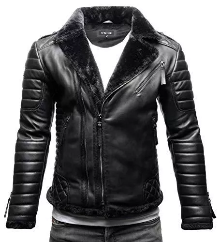 Crone Jacken Crone Naik Herren Biker Lederjacke Echtleder Shearling Jacke mit Fellbesatz