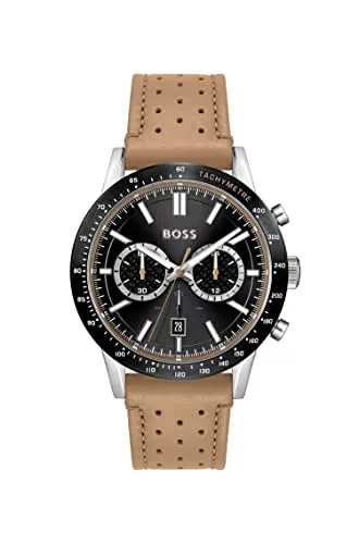 BOSS Uhren BOSS Chronograph Quarz Uhr für Herren mit Kamelhaarfarbenem Lederarmband - 1513964