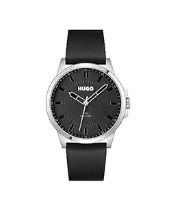 HUGO Uhren HUGO Analog Quarzuhr für Herren mit Schwarzes Lederarmband - 1530188