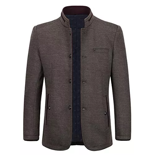 Allthemen Jacken Allthemen Wintermantel Herren Kurzmantel Slim Fit Mantel mit Stehkragen Wolle Warm Wollmantel Business Freizeit