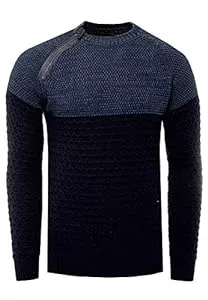 R-Neal Pullover & Strickmode R-Neal Herren Strick Pullover mit Seitlichem Zipper/Knopfleiste Kontrast Pulli 359/363