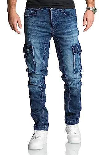 REPUBLIX Jeans REPUBLIX Herren Cargo Jeans Regular Slim Denim Hose Destroyed R7977