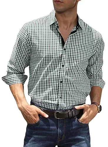 Elegancity Hemden Elegancity Kariertes Hemd Herren Langarm Trachtenhemd Oktoberfest Freizeithemd Karohemden Herrenhemden mit 100% Baumwolle Kent-Kragen