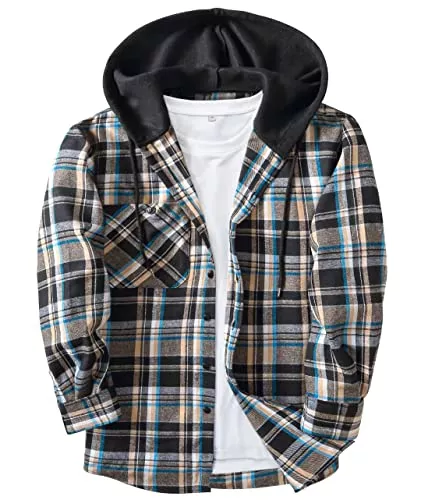 SwissWell Jacken SwissWell Flanellhemd Herren Hemd Langarm Freizeithemd mit Kapuze Holzfällerhemd,Revers Freizeithemd Regular Fit Button Up Shirt für Männer Casual Oberteil Hemden,M-3XL