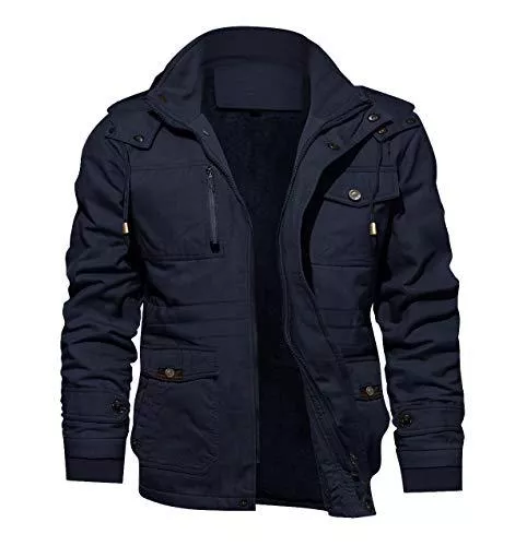 KEFITEVD Jacken KEFITEVD Winterparka Herren Fleece Gefüttert Warme Winterjacke mit Abnehmbarer Kapuze Winter Mantel Übergangsjacke Militär Jacke mit Stehkragen