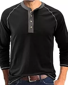Hoefirm Langarmshirts Herren Lang/Kurzarm Top Henley T-Shirt Knopf Rundhals Baumwolle Freizeithemden Slim Fit Full Sleeve Basic Tee