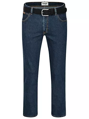 Wrangler Hosen Wrangler Texas Herrenjeans mit Stretchanteil Glaston Blue Nights Stonewash Darkstone Blue Black Overdye Authentic Straight mit Gürtel