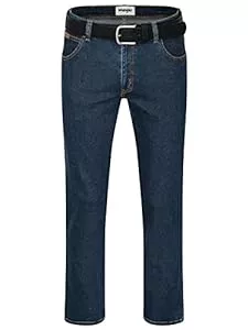 Wrangler Hosen Wrangler Texas Herrenjeans mit Stretchanteil Glaston Blue Nights Stonewash Darkstone Blue Black Overdye Authentic Straight mit Gürtel