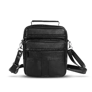 THL Design Taschen & Rucksäcke THL Design® Herren Leder Umhängetasche Schwarz - Ledertasche für Damen/Herren mit 5 großen Fächern - Herren Arbeitstasche Leder mit Zipper & Gurt - Wasserabweisend - Cross Body Bag