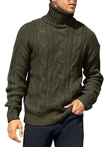 FUERI Pullover & Strickmode FUERI Herren Rollkragenpullover Strickpullover Zopfmuster Einfarbig Herbst Winter Grobstrick Pulli Sweater