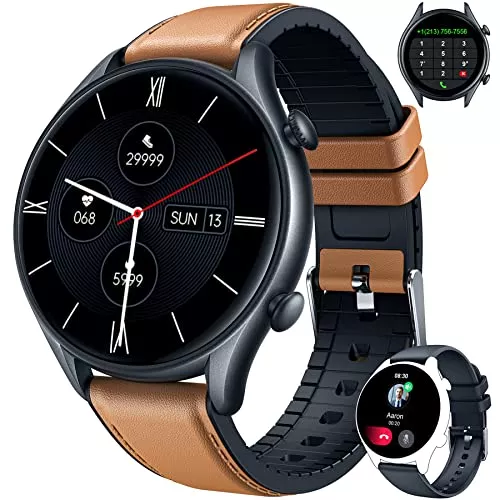 Weybon Uhren Weybon Smartwatch Herren Fitnessuhr Armbanduhr Uhr - 1,32 Zoll Runde Männer Sportuhr Wasserdicht ip68 Schrittzähler Blutdruckmessung Pulsmesser Kalorienzähler Bluetooth Kompatibel Android mit ios