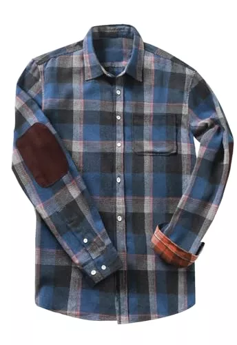 Meilicloth Langarmshirts Meilicloth Flanellhemd Kariert Herren Freizeithemd Langarm Casual Button Down Western mit Fronttasche und Ellenbogen Flicken Regular Fit