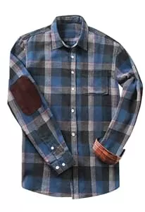 Meilicloth Langarmshirts Meilicloth Flanellhemd Kariert Herren Freizeithemd Langarm Casual Button Down Western mit Fronttasche und Ellenbogen Flicken Regular Fit