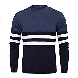 KEFITEVD Pullover & Strickmode KEFITEVD Gestreifter Strickpullover Herren Rundhals-Ausschnitt Elastisch Feinstrickpullover Männer Herbst Winter Pullover Langarm Pulli