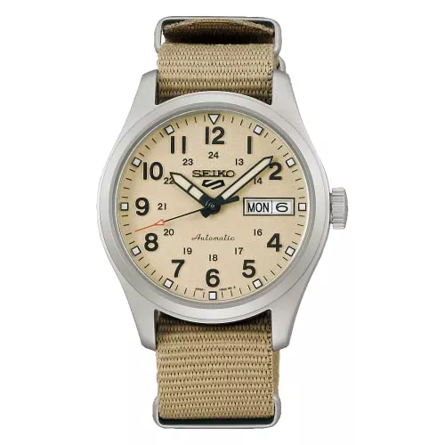 Seiko Uhren Seiko 5 Sports Herren-Automatikuhr Beige SRPJ83K1