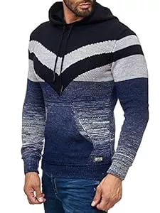R-Neal Pullover & Strickmode R-Neal Kapuzenpullover Herren Strick Pullover im Color-Block-Design Strickpullover mit Kapuze S M L XL XXL 3XL 4XL 311
